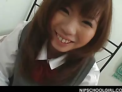 Innocent jap girl in school uniform flashes panties upskirt