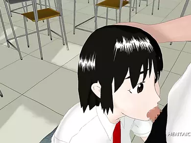 Hentai schoolgirl blowing hard dick on her knees