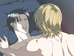 Hentai gay couple having hardcore anal sex between silk sheets