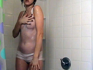 Beautiful and wet emo slut strips and shakes her booty in the shower