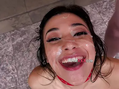 Horny slut gets bukkaked after sucking