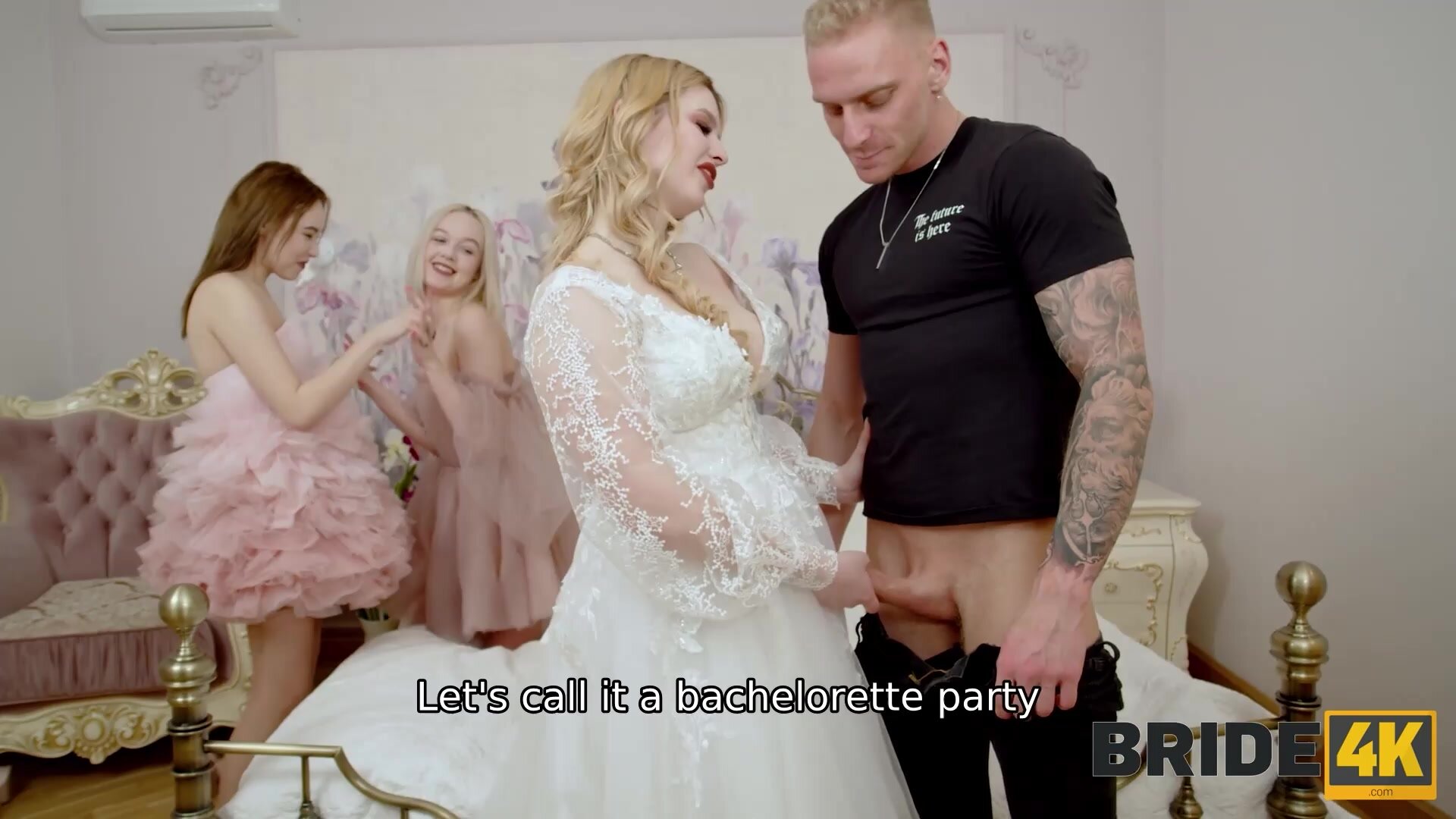 BRIDE4K. Babe shares her groom with two best friends right after the wedding ceremony