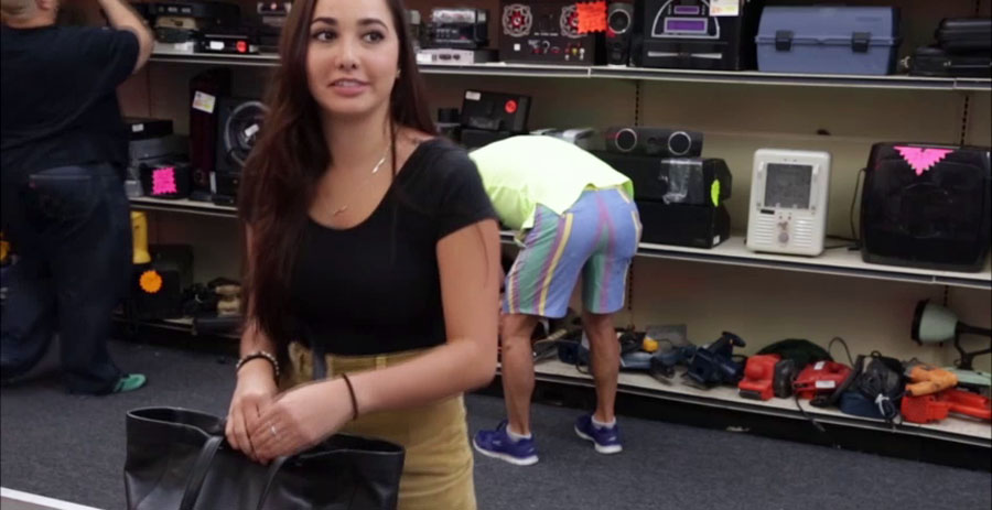 Horny College teen with big tits gets fucked in the pawnshop