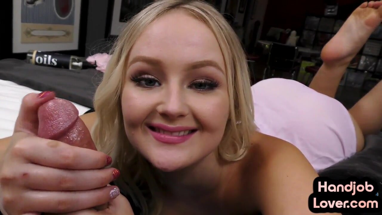 Pantyfetish POV babe jerks oiled dong while talking dirty