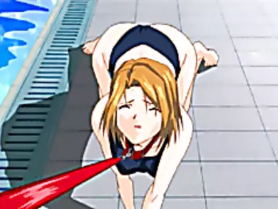 Chained hentai brutally fucked in the swimming pool by doctor