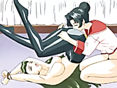 Bondage anime coed in stockings forced to lesbian sex