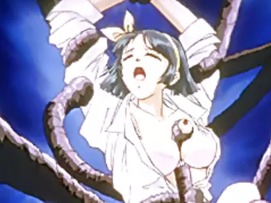 Cute anime schoolgirl trapped by a tentacle monster