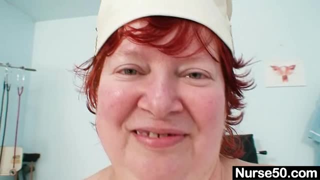 Ugly redhead mom toys her hairy pussy