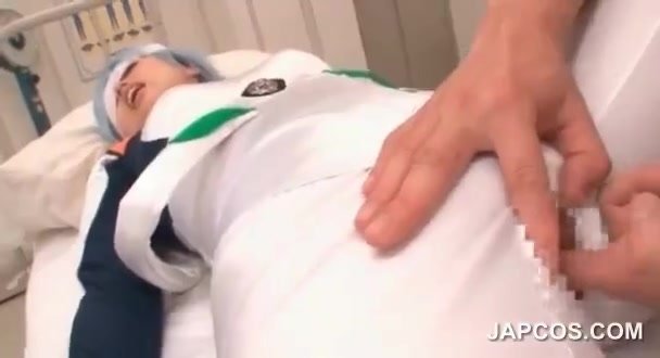 Asian babe in cosplay gets cunt finger teased thru pants