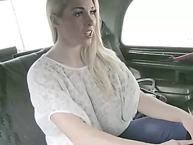 Busty euro chick flashes her tits and ass and gets fucked in taxi